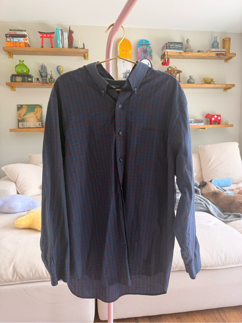 Saddlebred Easy Care Multicolor Micro Plaid Button Down Shirt XL
